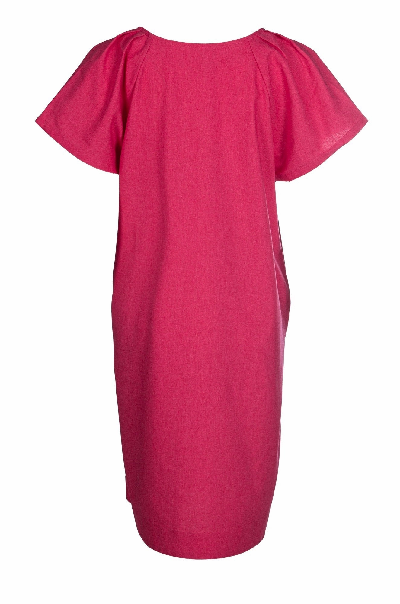 Mid layer Pleated-Texture Cotton Linen Blend Dress | CERISE | 6778A1