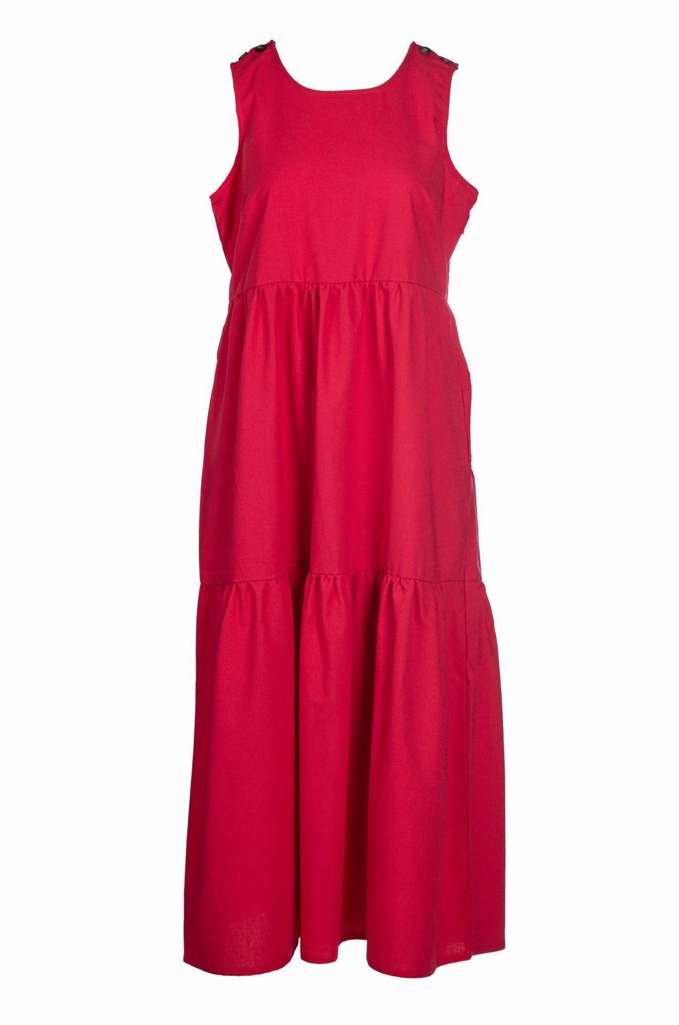 Cotton Linen Blend Dress | Coral Red | 6777A1 cut out