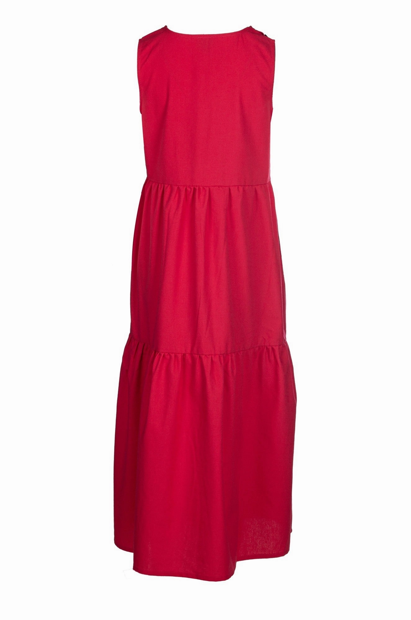 Bold Touch Autumn-Season Cotton Linen Blend Dress | Coral Red | 6777A1