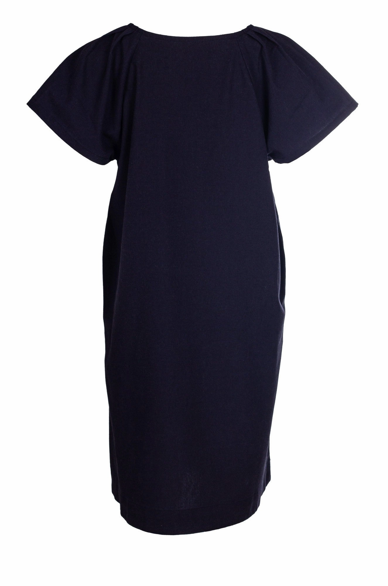 Cotton Linen Blend Dress | NAVY | 6778A1 Form Fitting Side Ruching