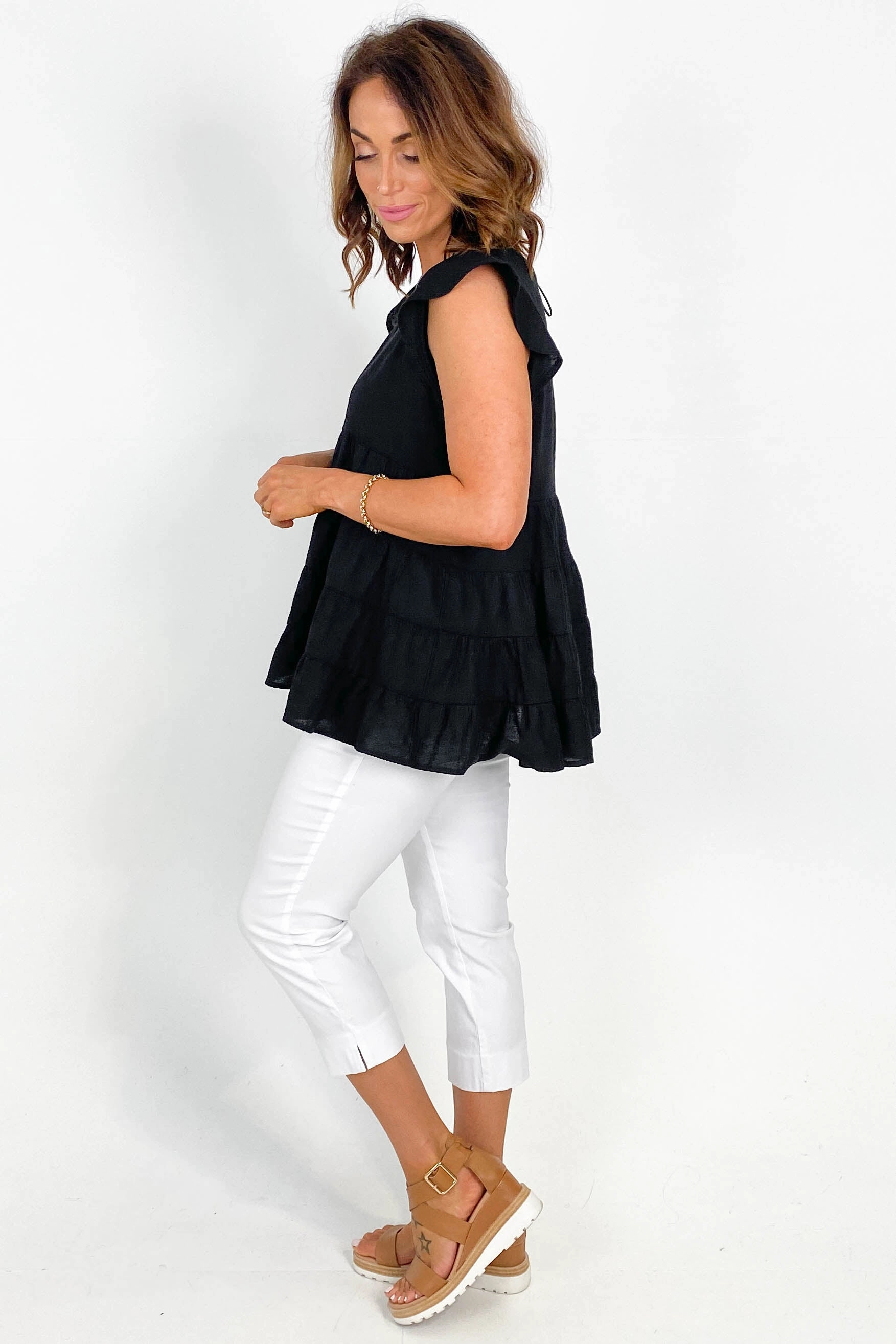 Layered Paneling Flexible Stitching Betty Basic Crop Bengaline Pant White