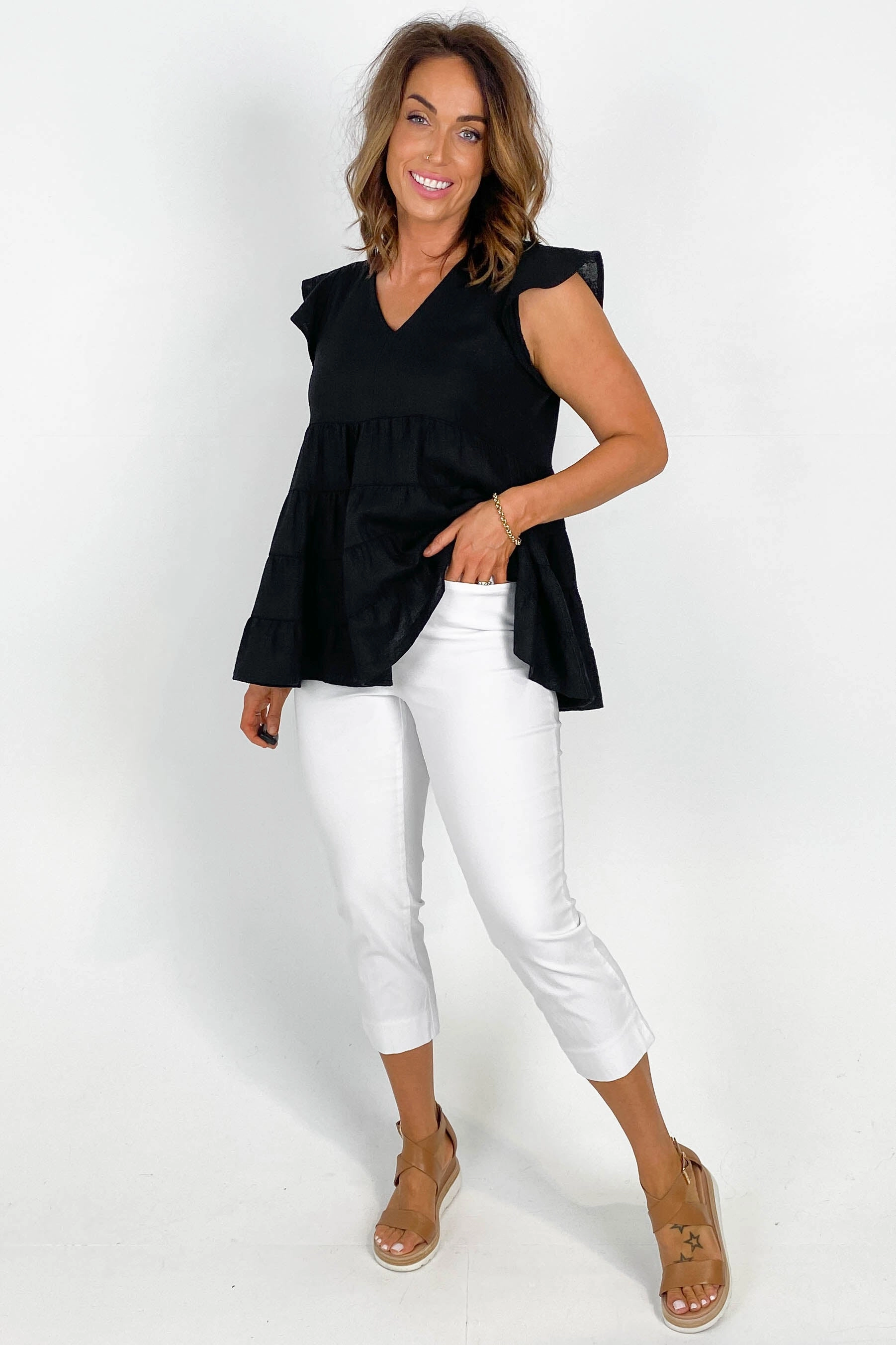 Betty Basic Crop Bengaline Pant White Gusseted Crotch