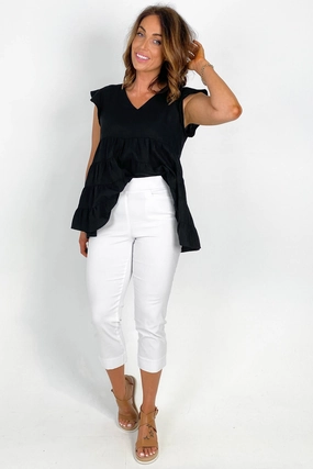 Betty Basic Crop Bengaline Pant White Trendy Comfort Wear For Kids Stretch Fit