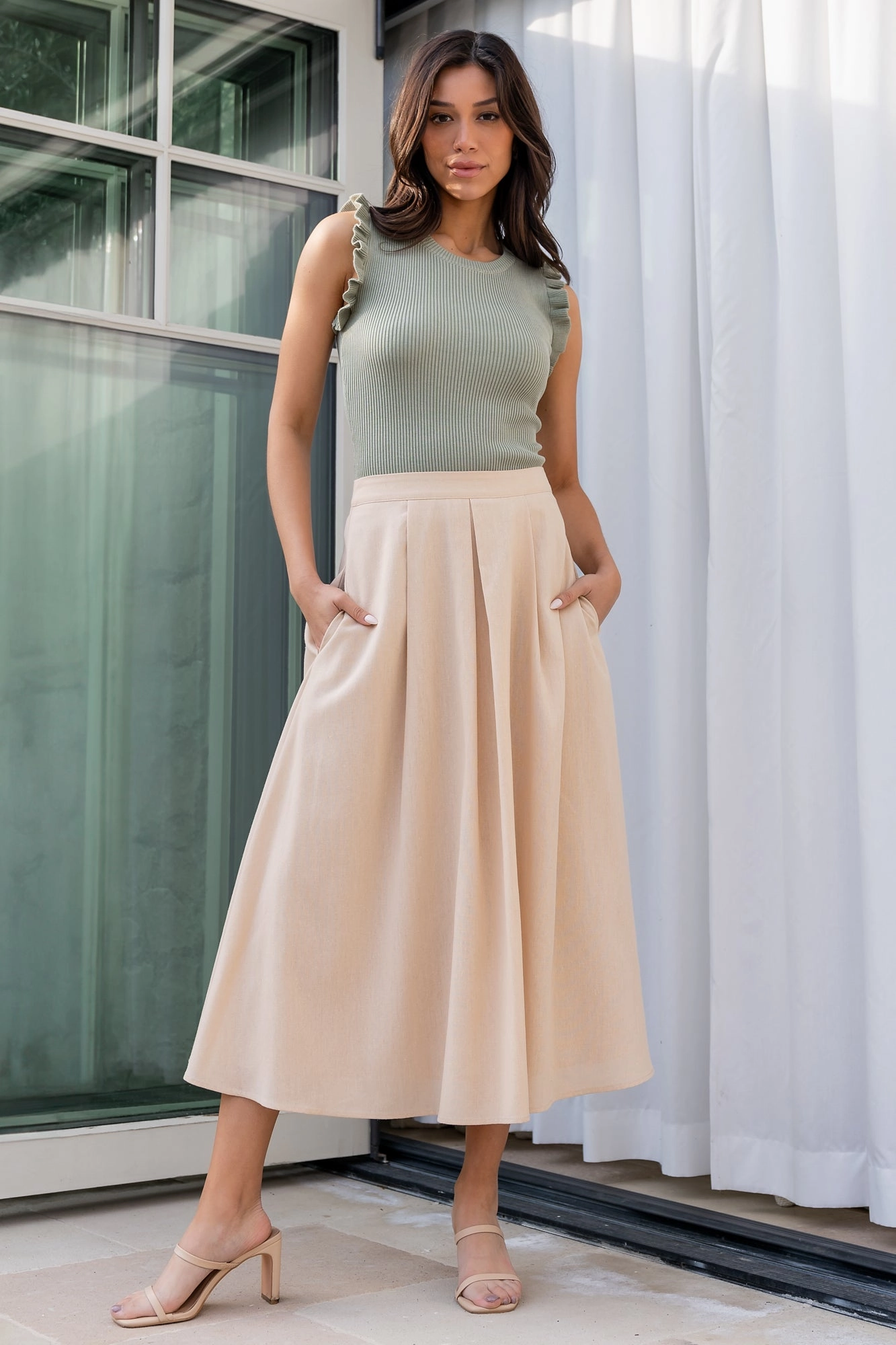 Katie Pleated Midi Skirt | Natural Key Feature