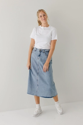 High Waist 'Brooke' A-Line Denim Midi Skirt