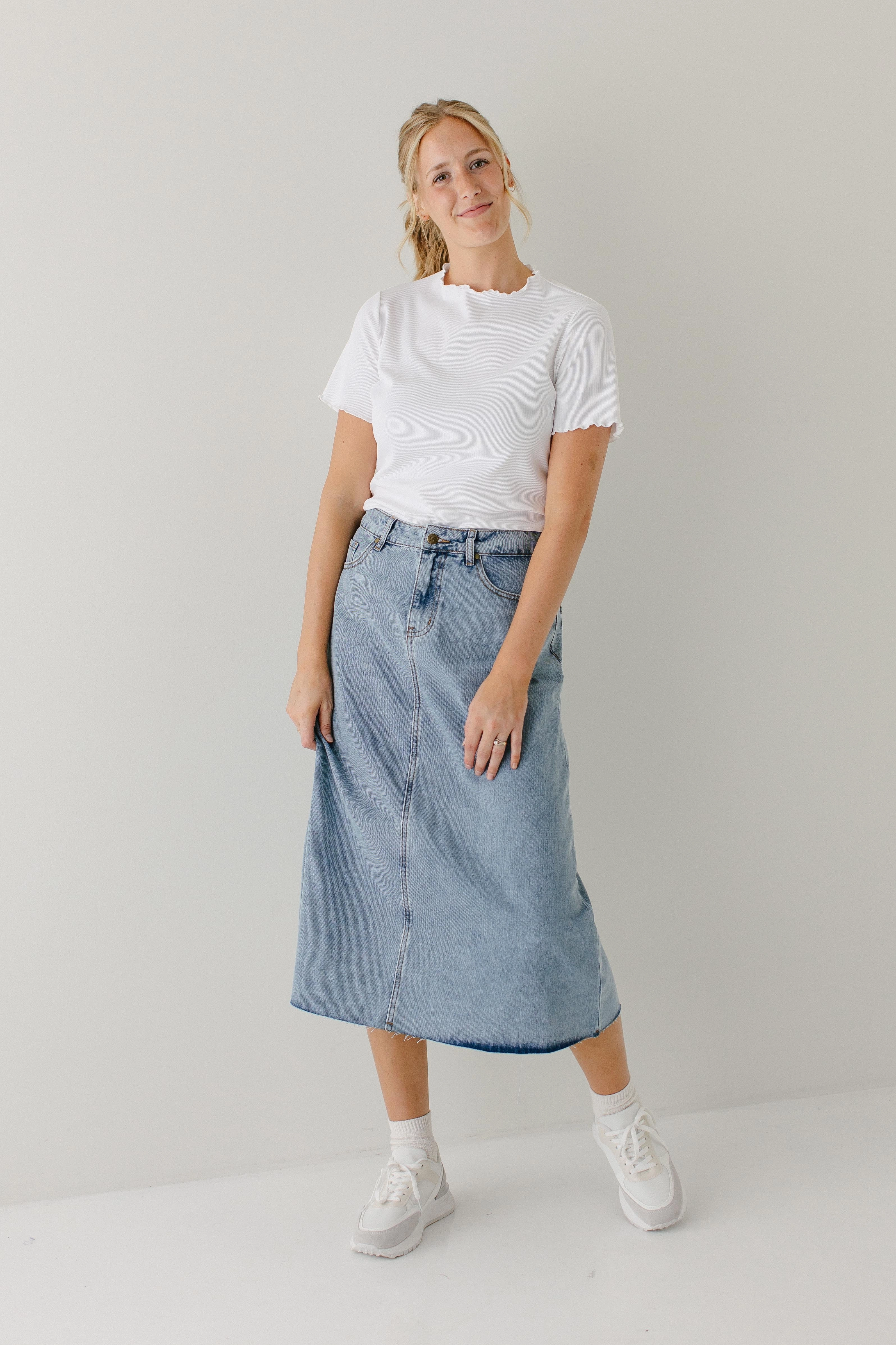 Bold Print 'Brooke' A-Line Denim Midi Skirt