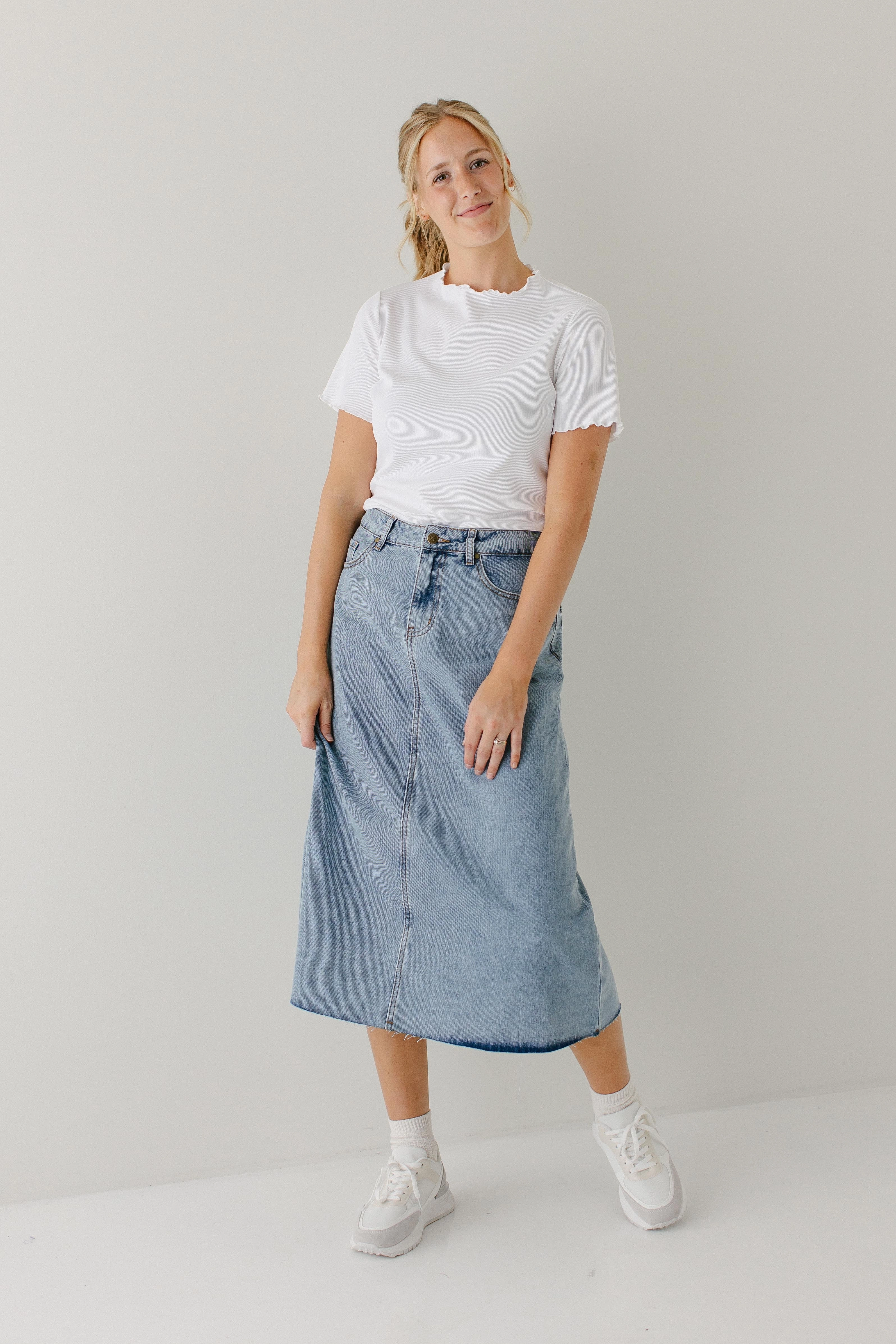 'Brooke' A-Line Denim Midi Skirt color block