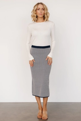 quick dry Cozy Vibes Alonso Knit Midi Skirt | Navy Stripe