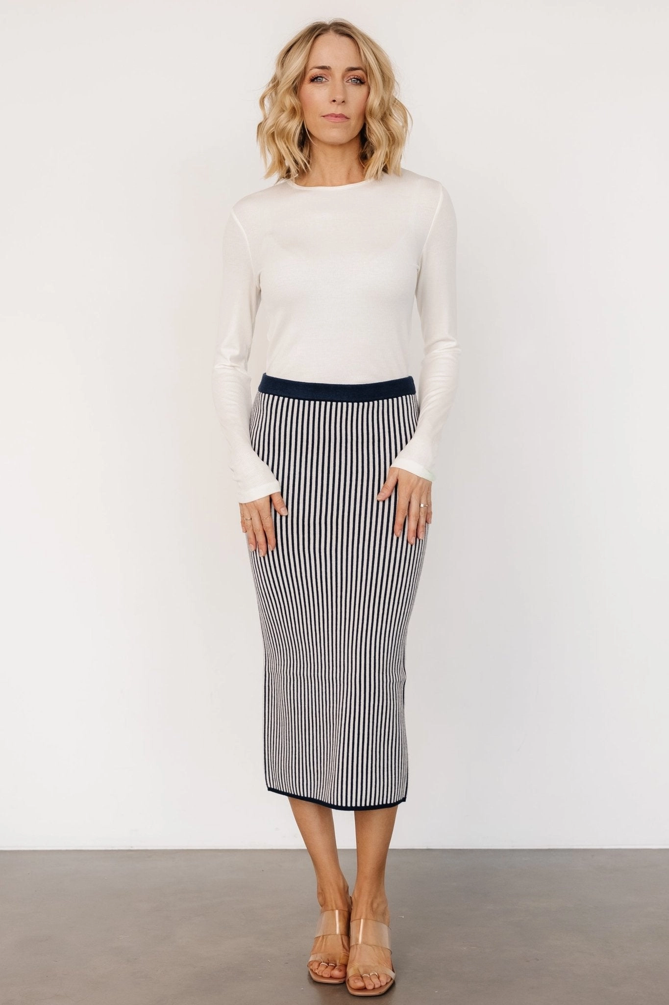 Wardrobe Basics Alonso Knit Midi Skirt | Navy Stripe