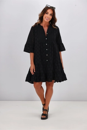 Seasonal Must-Have Shine On Label Kathryn Applique Baby Doll Dress Black