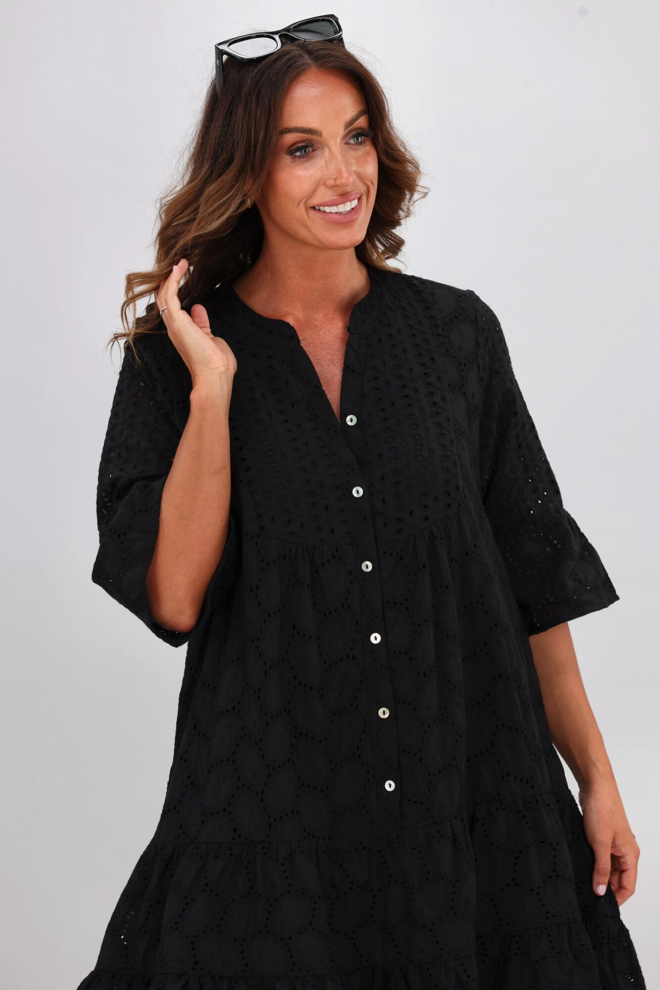 Shine On Label Kathryn Applique Baby Doll Dress Black Cool Tone