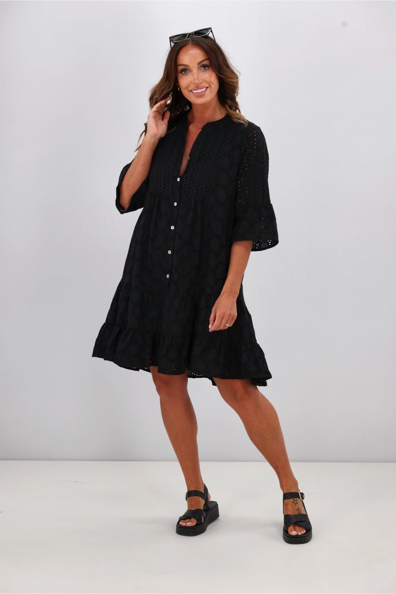 Smooth-Finish Work Favorite Shine On Label Kathryn Applique Baby Doll Dress Black