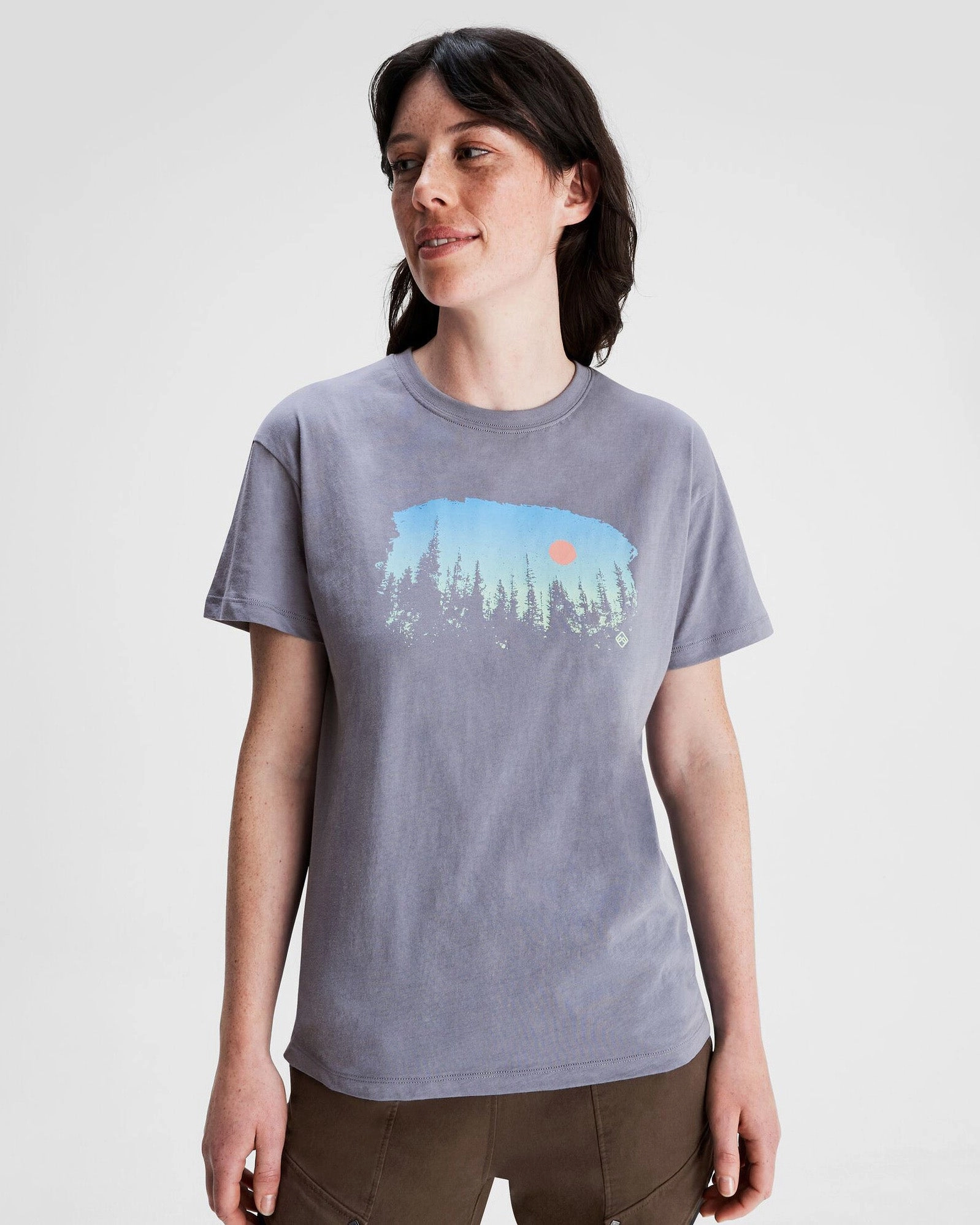 Women's Tree Line Organic Cotton T-shirt - Dark Haze Long Sleeve Tee Button Down Collar
