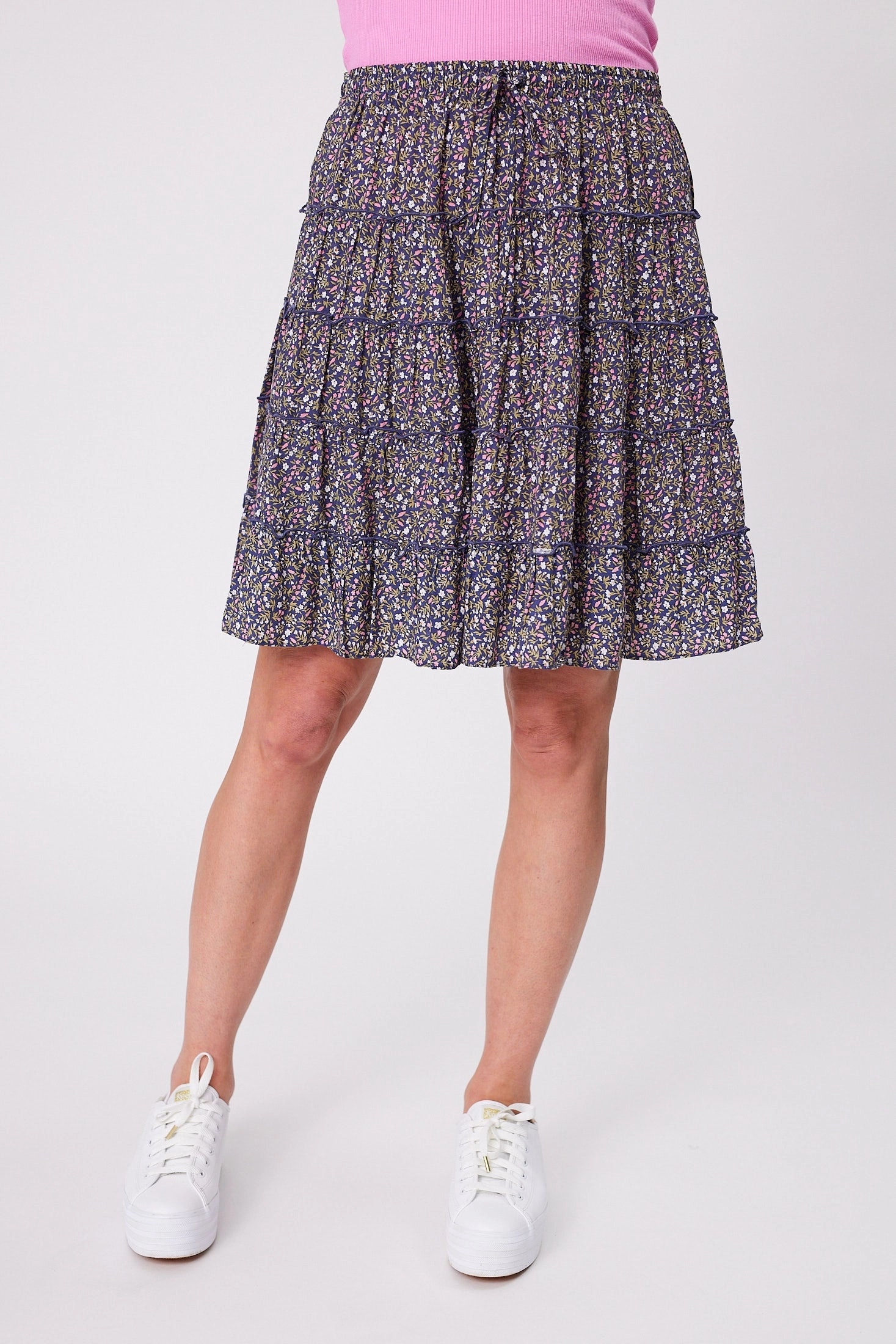 Gloss by Shine On Mirielle Mini Skirt Black Blue Floral perforated design