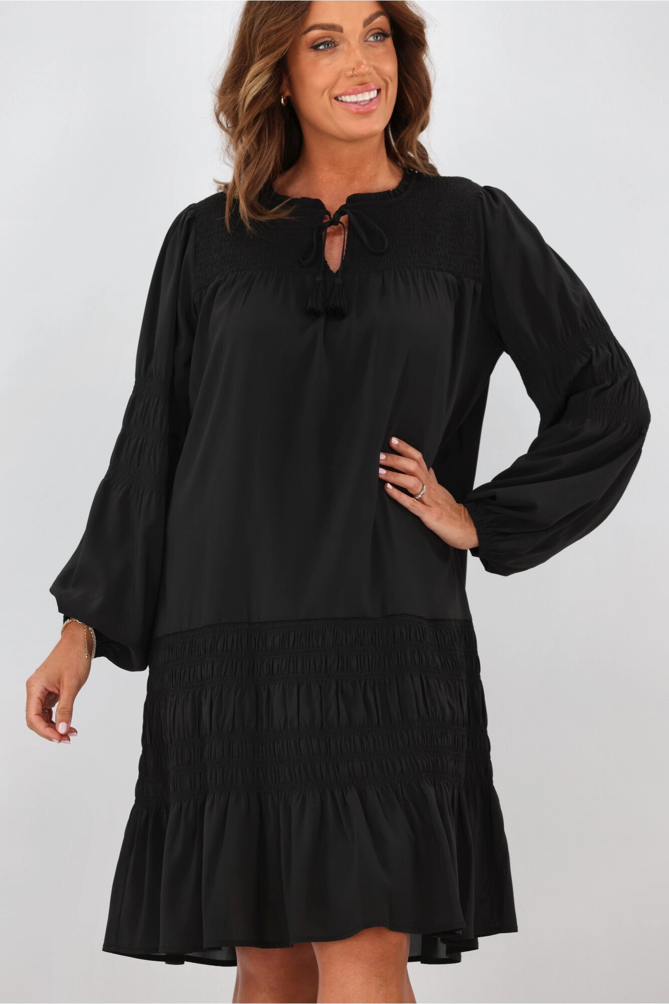 Jane James Shirred Trixie Dress Black Breathable fabric