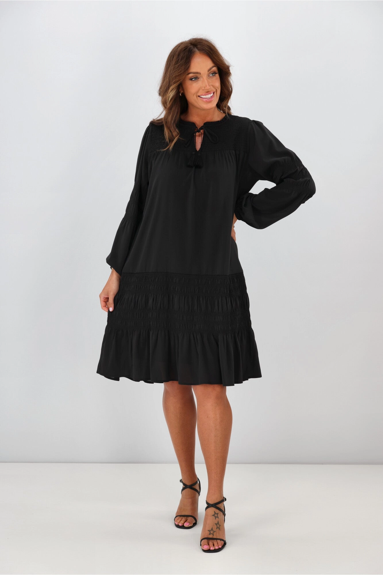 Jane James Shirred Trixie Dress Black Relax Cut Graduation-Event