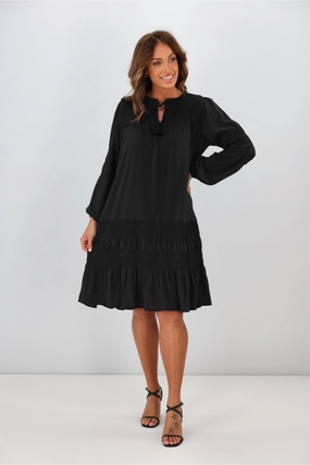 Jane James Shirred Trixie Dress Black Relax Cut Graduation-Event