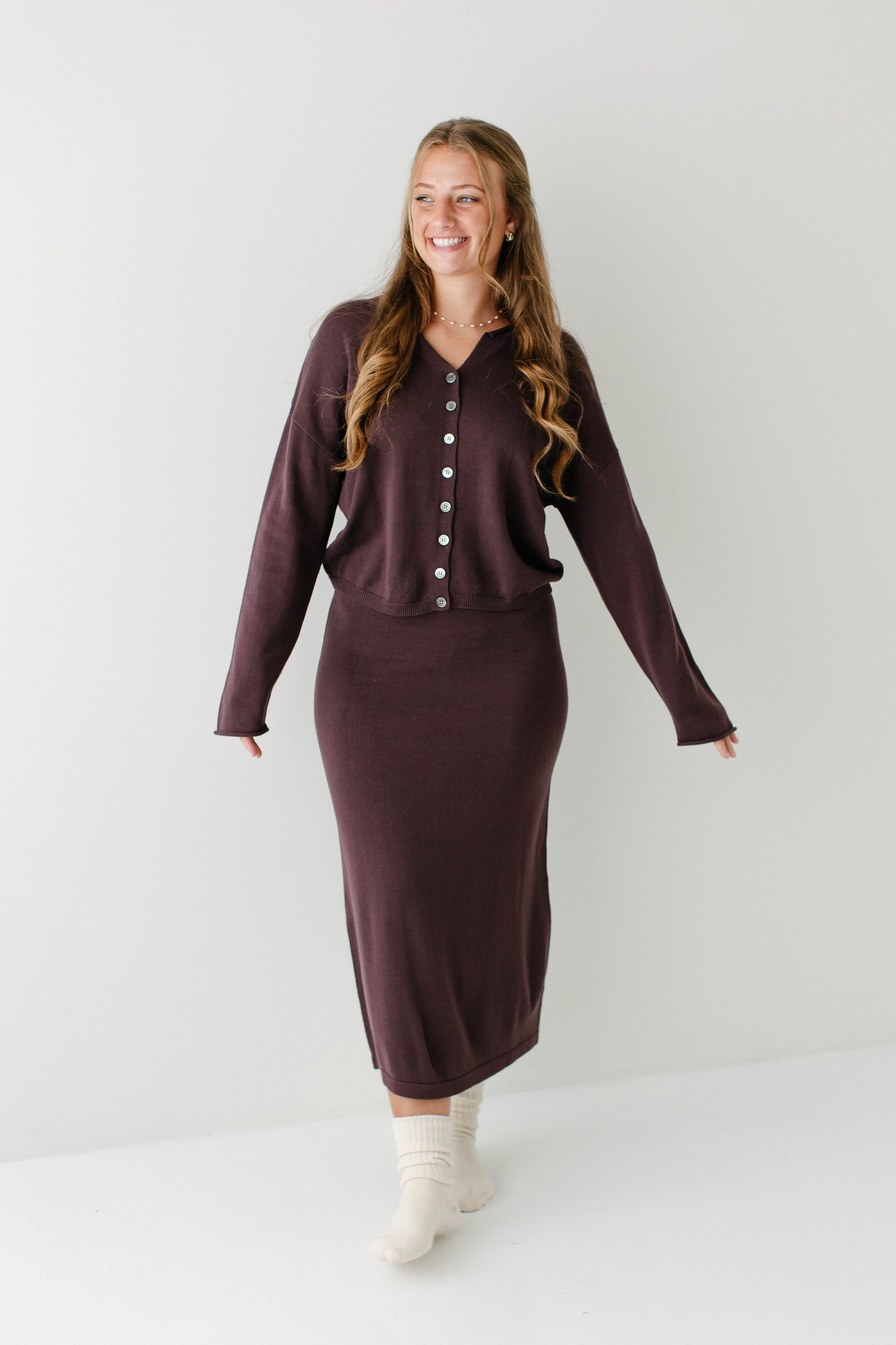 Embossed Detail 'Jana' Cotton Blend Midi Sweater Skirt