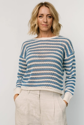All-Day Wear Dawn Open Knit Top | Blue   Ivory
