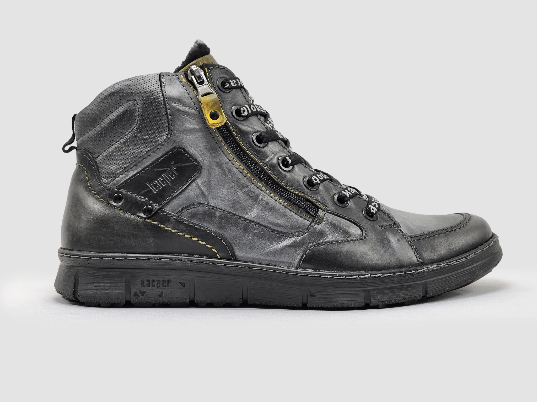 Waterproof Windy Weather Men's Everyday Thick Wool-Lined Zip-Up Leather Boots - Grey