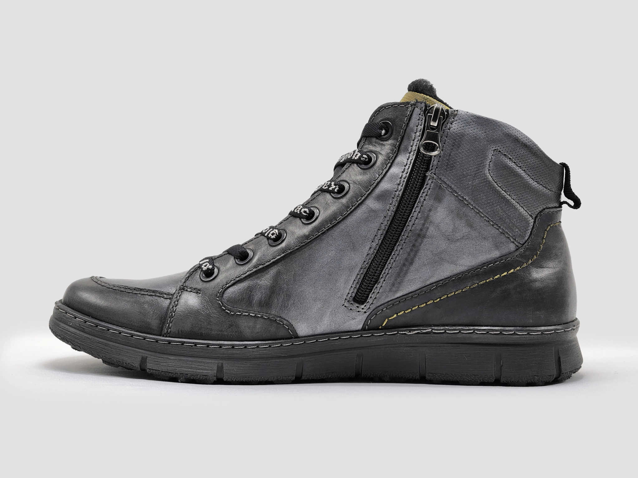 Thermal Core Weekend Wanderer Casual Elegance Men's Everyday Thick Wool-Lined Zip-Up Leather Boots - Grey