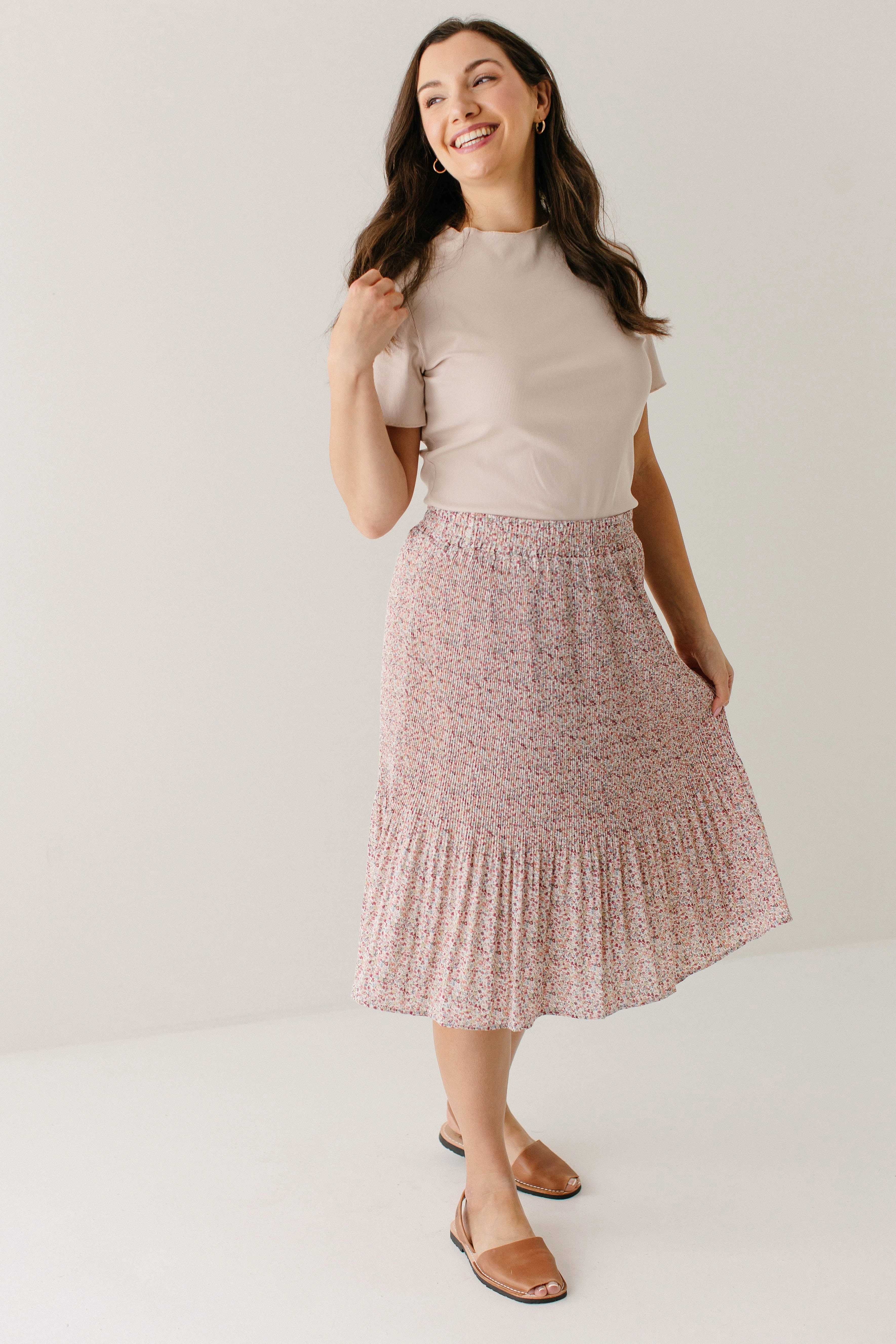 Eco Friendly Dye Light Flow 'Celine' Accordion Pleated Floral Knee Length Skirt FINAL SALE