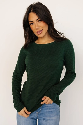 All Day Comfort Design Drop Shoulder Cut Debbie Knit Top | Dark Green