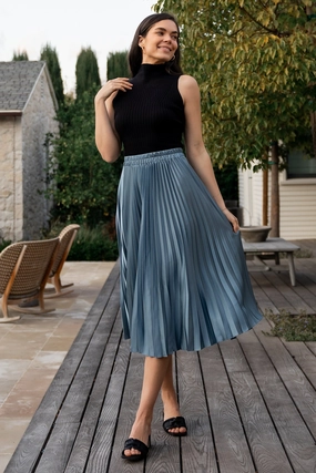 Fashion Tones Bestseller Item Demetria Pleated Midi Skirt | Steel Blue