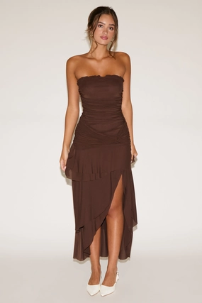 Bright Appeal Event Safe STRAPLESS RUCHED BODICE DROP WAIST RUFFLE MAXI DRESS