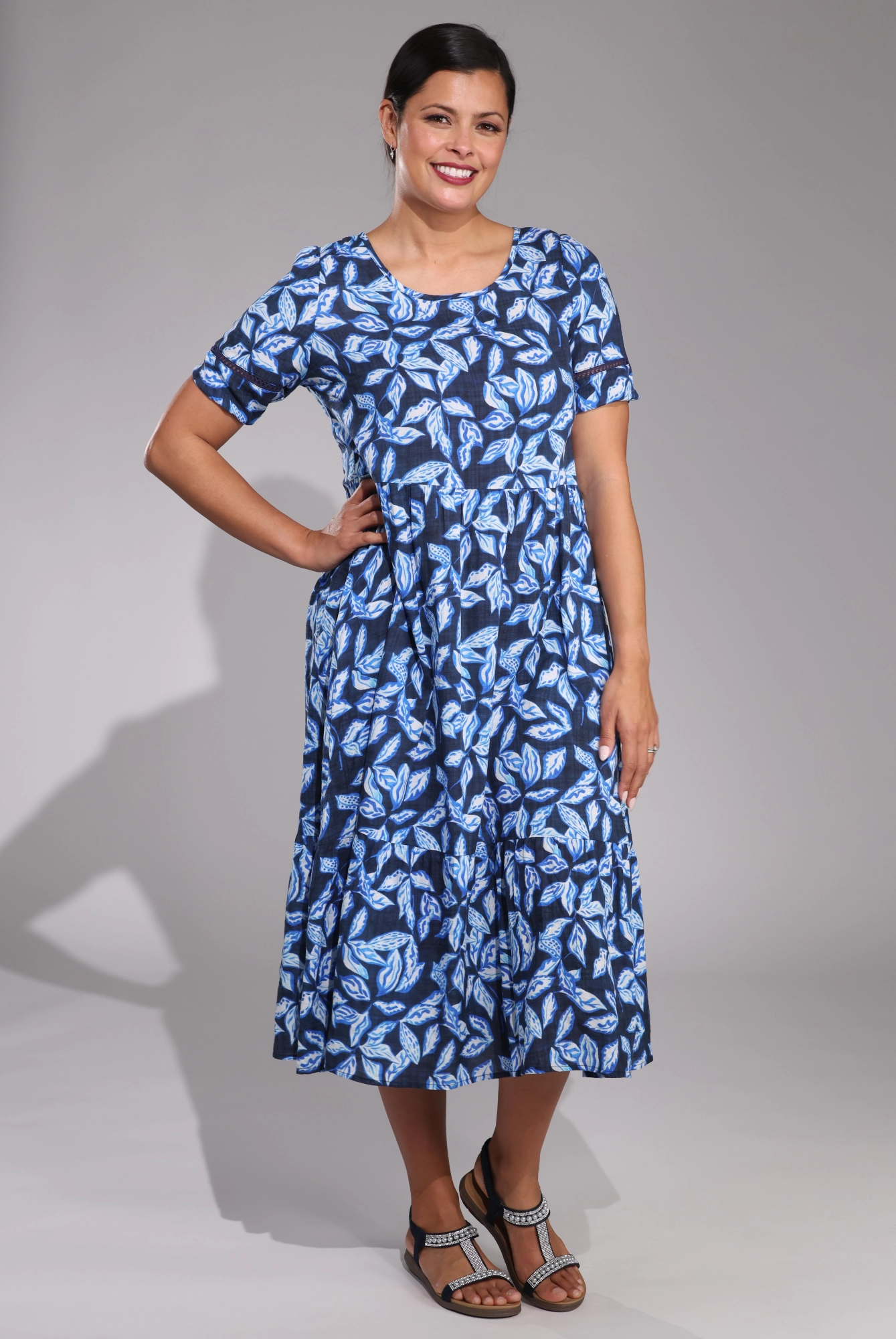 Trendy And Comfortable Dress | Navy Leaves | 6532C1