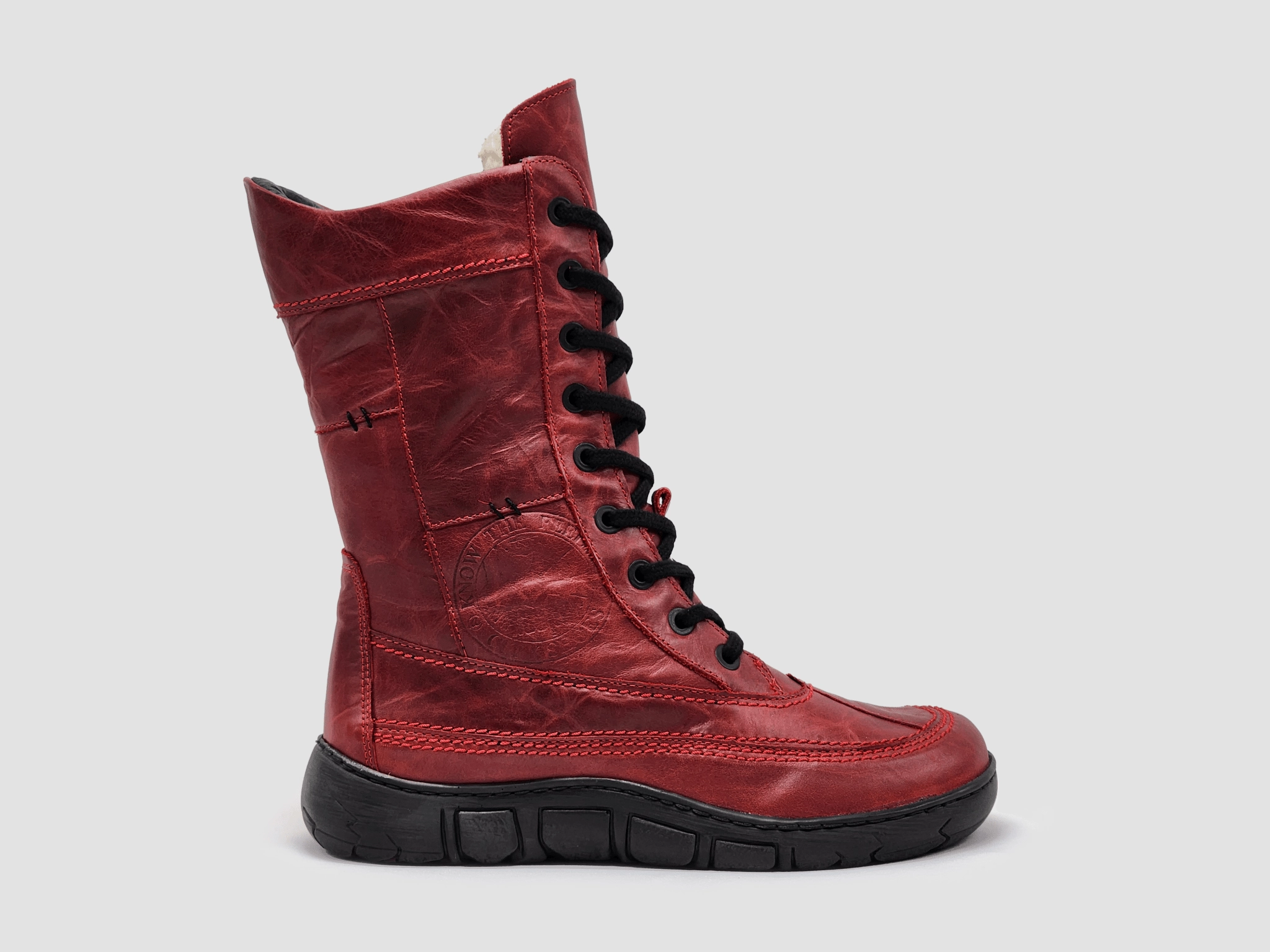 Scandi Cool Rough Trail Women??s Original Tall Thick Wool-Lined Zip-Up Leather Boots - Red