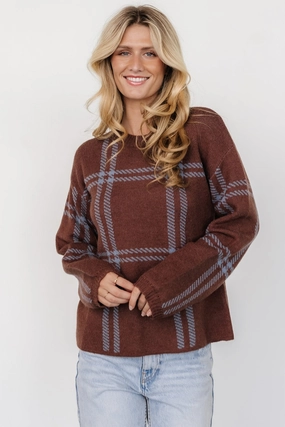 Eco Friendly Material Francie Sweater | Brown   Blue Plaid