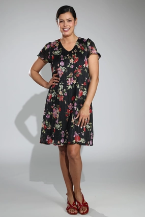 Comfy Design Dress | Black Lilac Bouquet | 8564C1