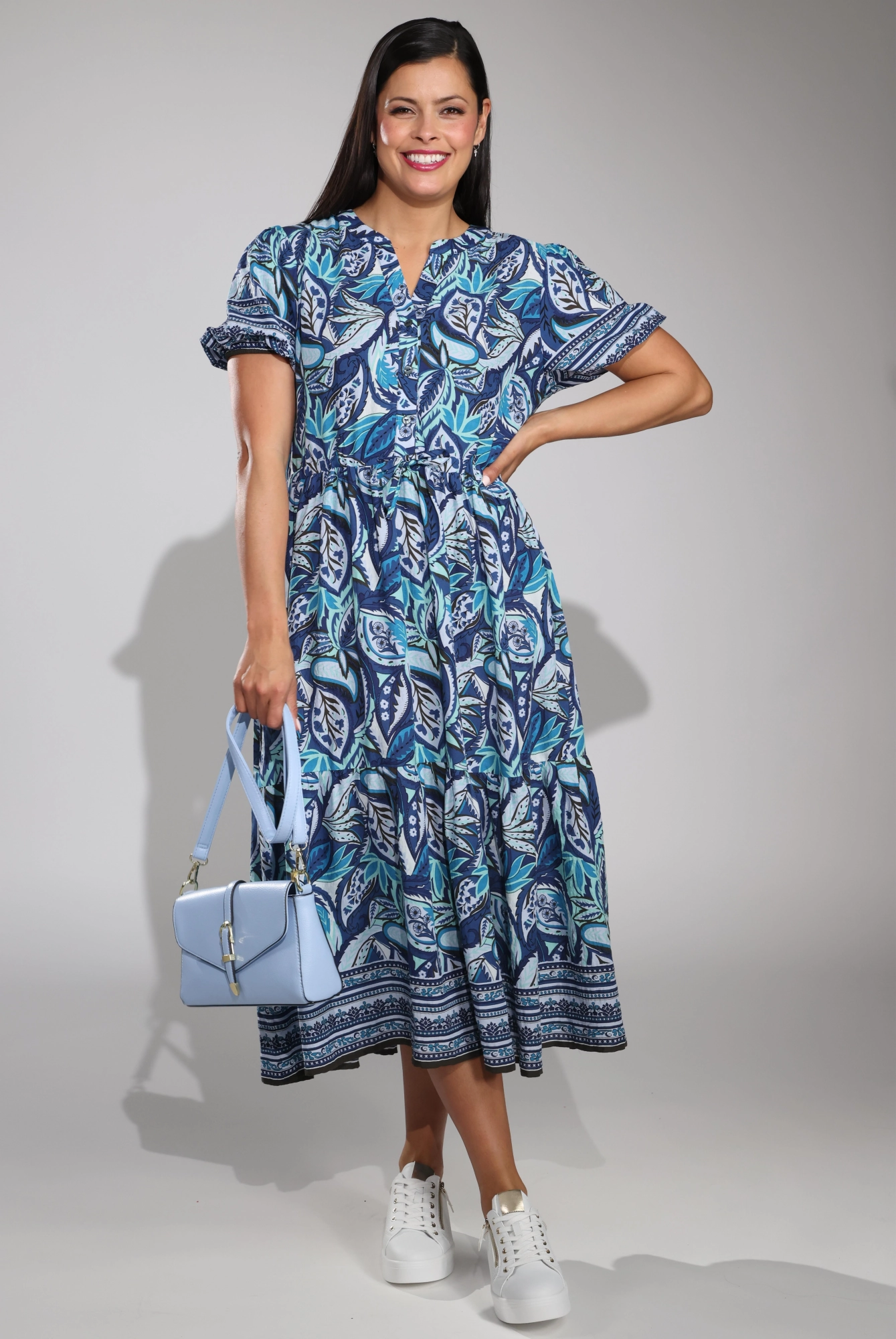 Dress | Indigo Mint Border | 6512C1 Modern Soft Travel piece
