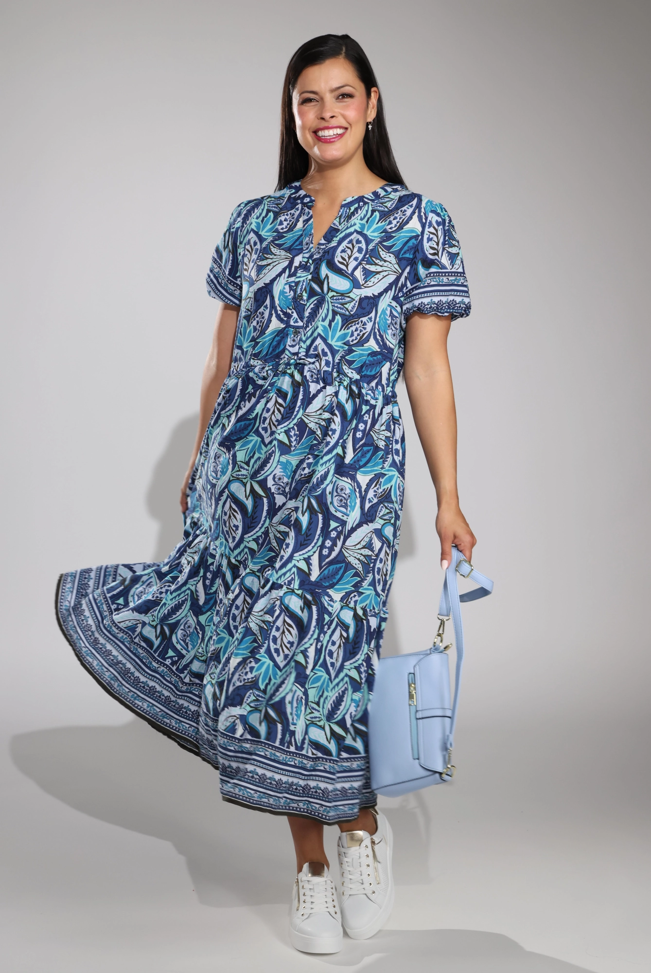 Contemporary Style Dress | Indigo Mint Border | 6512C1