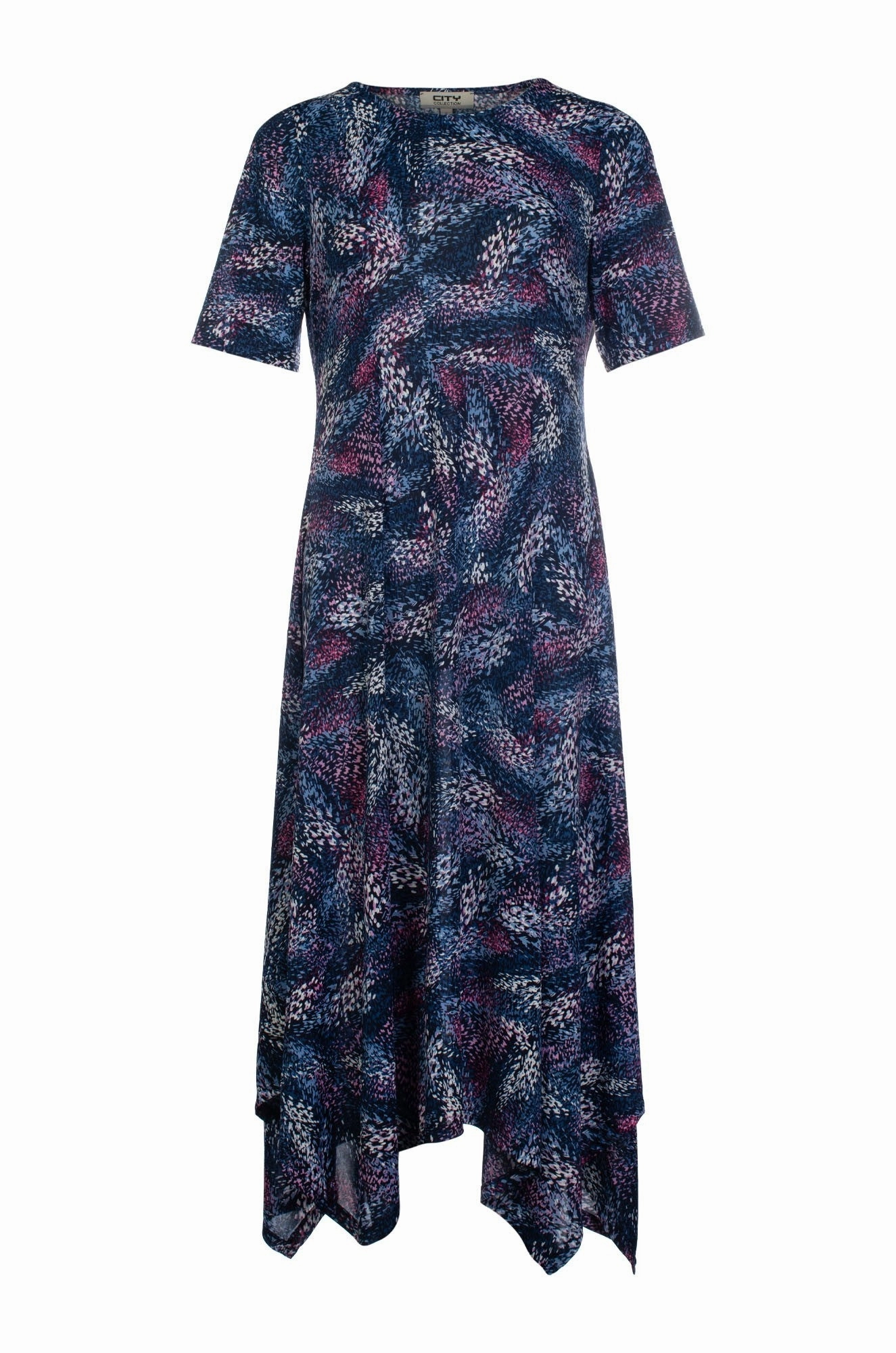 Guest Shine Movement Friendly Dress | Indigo Pink Abst Puff | 7423C1