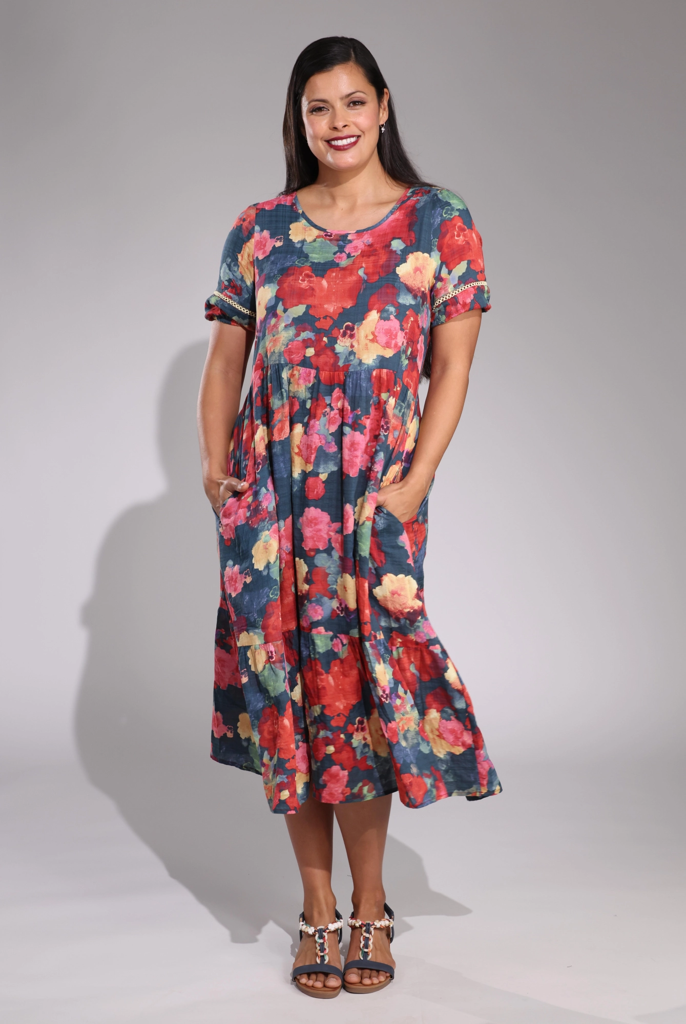 Soft Presence Night Vibes Dress | Indigo Red Bouquet | 6532C1