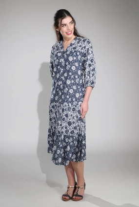 Soft Presence Modern Waist Dress | Indigo Vines | 6541C1
