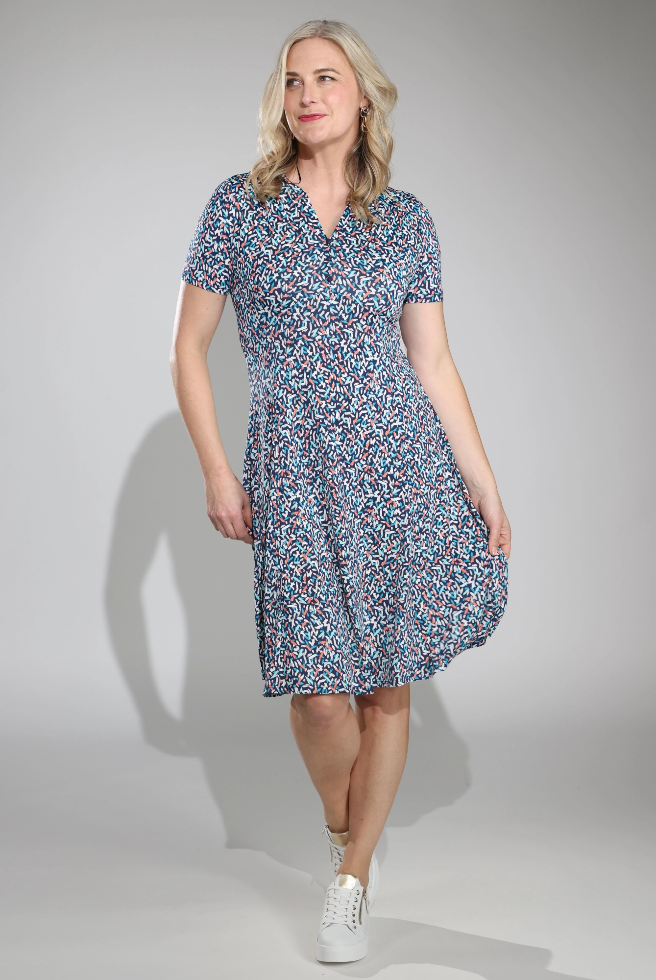 Dress | Navy Coral Dash Puff | 7421C1 Insulating-Lining