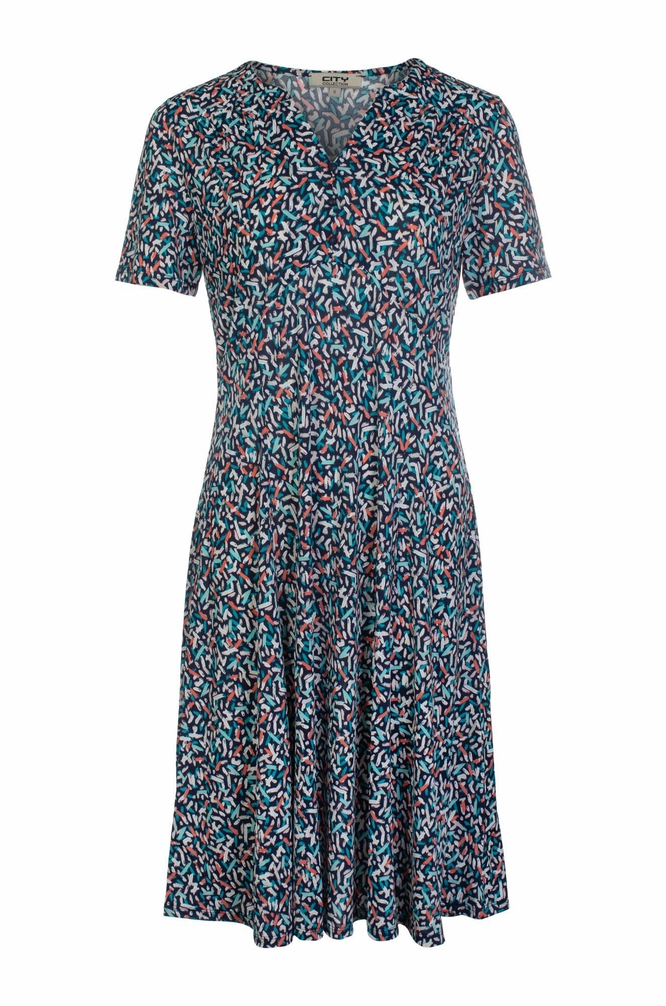 Fall Style Regular-fit Dress | Navy Coral Dash Puff | 7421C1