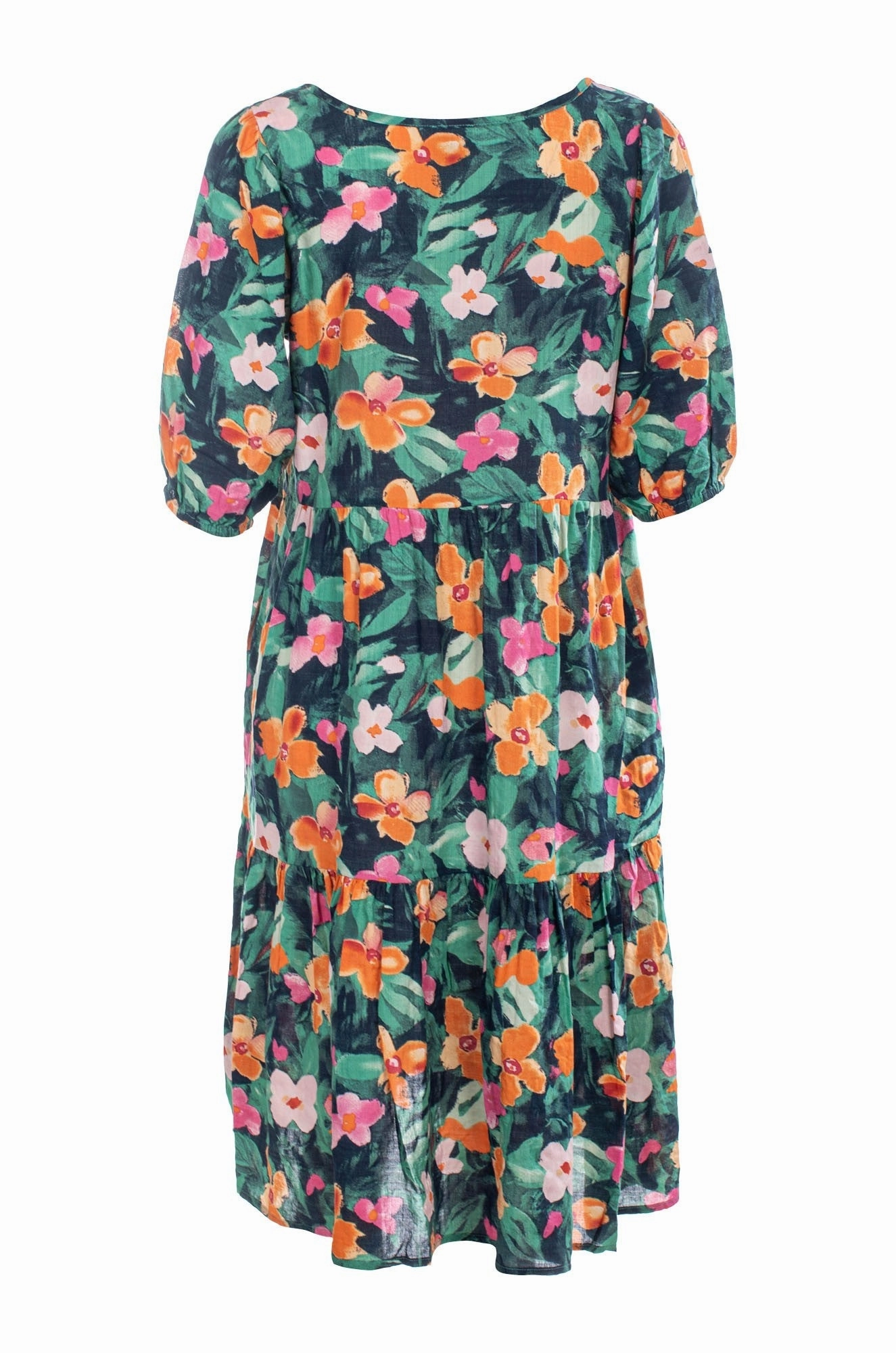 Chic Everyday Wear Soft-touch daywear Dress | Orange Pink Petals | 6533C1