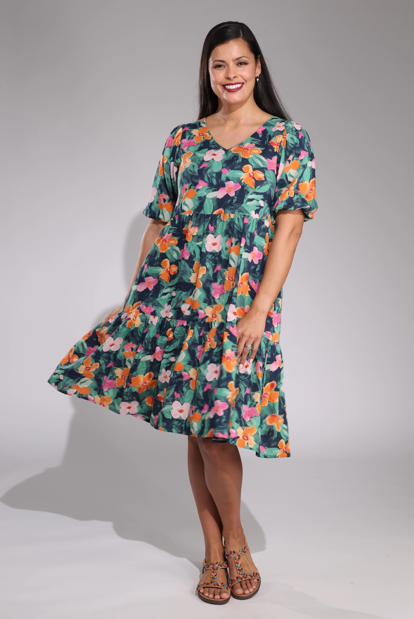 Petite friendly Dress | Orange Pink Petals | 6533C1