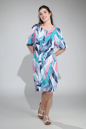 Dress | Pink Blue Leaves | 3325C1 Happy Fit Sleek And Stylish