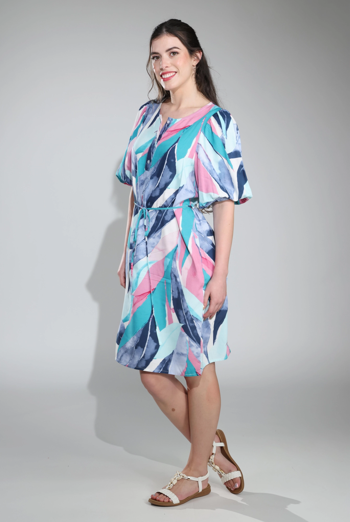 Dress | Pink Blue Leaves | 3325C1 Simple Comfort