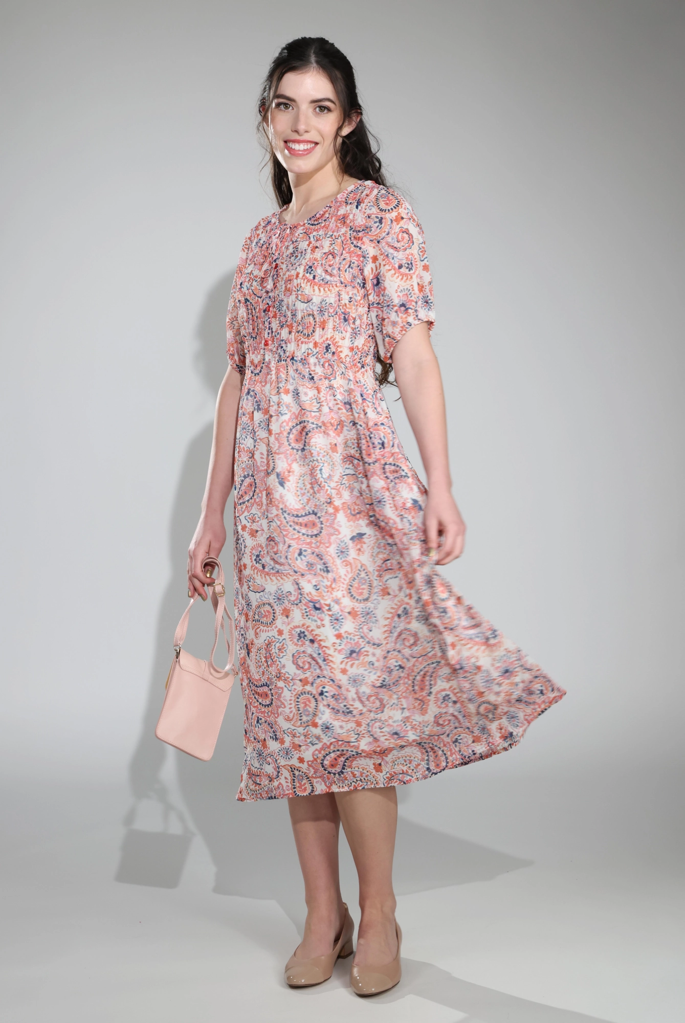 Relax Flex Effortless Layer Wear Dress | Soft Coral Paisley | 8563C1