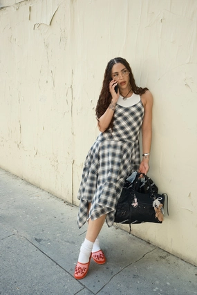 DROP WAIST PLAID SLEEVELESS MIDI DRESS Chic Mom Vibrant Edge