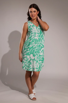V neck Dress with keyhole back | Jade Ivory Leaf | 3351A1 Sophisticated Fit Dress-Up Style