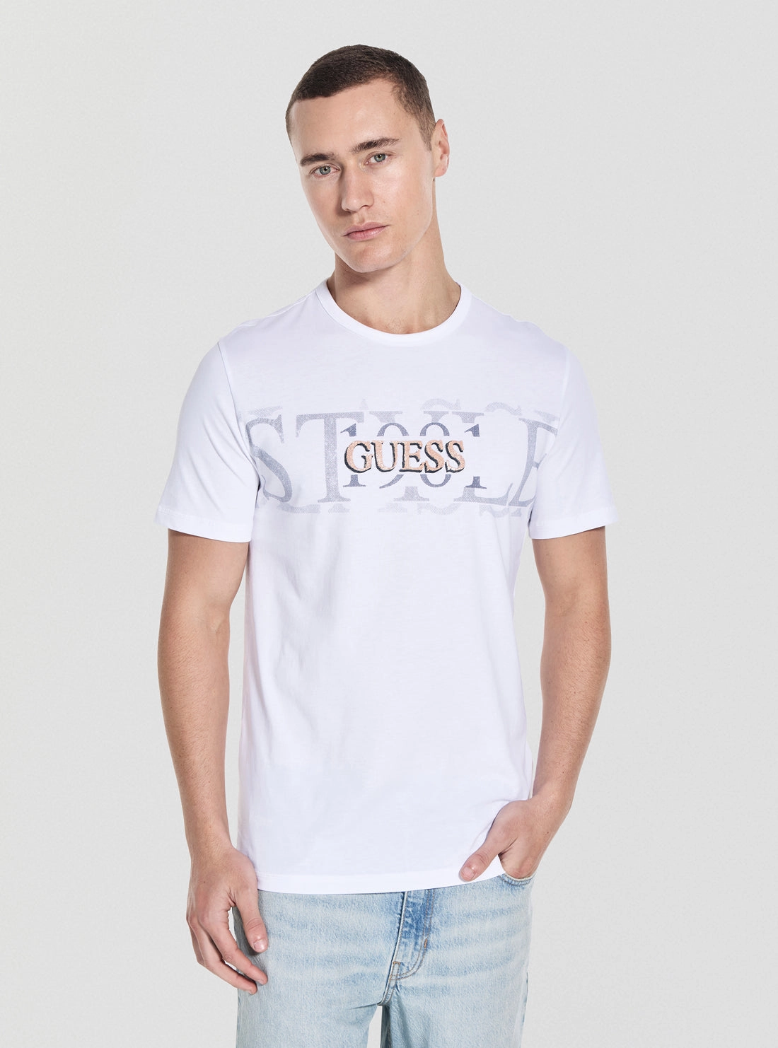 AthleisureInspired Eco White Guess Chest Box T-Shirt