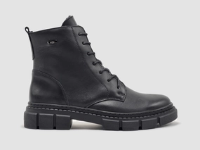 Women's Helios Hebe Fur-Lined Zip-Up Leather Boots - Black Brogue Detail