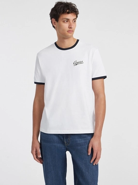 Mesh Panel Details Guess Jeans White Black Trim T-Shirt